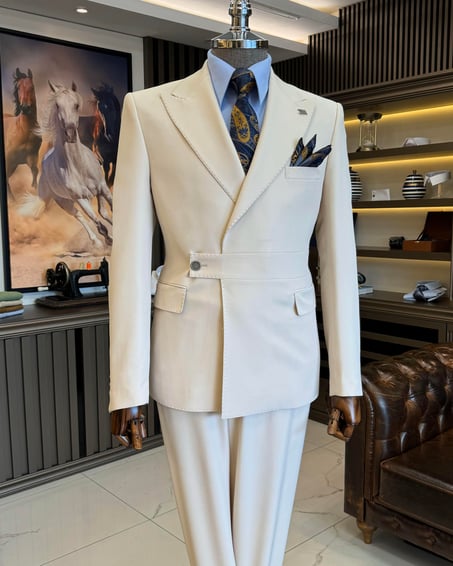 Beige Strap Breasted Suit by Italian Vega® [Limited Edition]