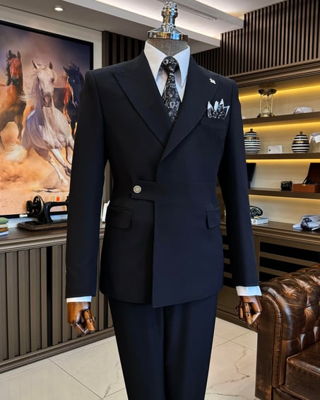 Black Strap Breasted Suit by Italian Vega® [Limited Edition]