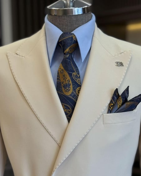 Beige Strap Breasted Suit by Italian Vega® [Limited Edition]