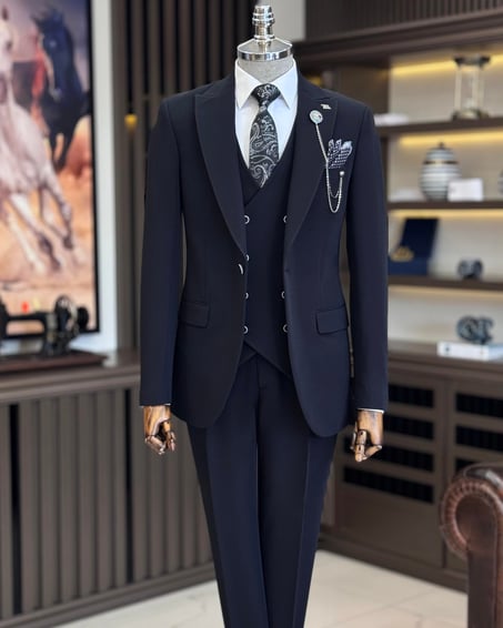 Carbon Blue Single Breasted 3 Piece Suit by Italian Vega®