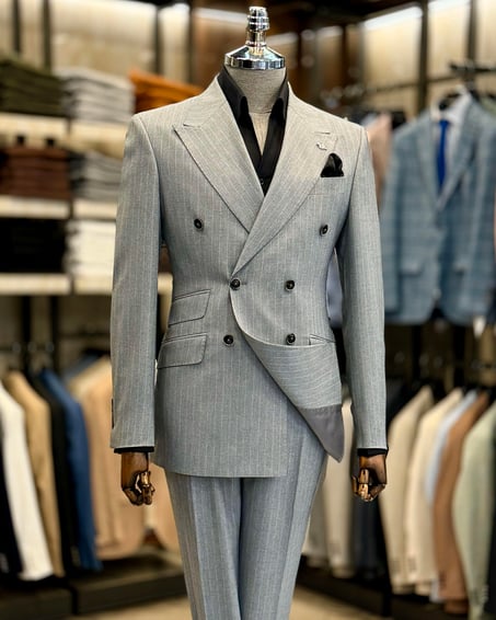 Silver Striped Double Breasted Suit by Italian Vega® [Limited Edition]