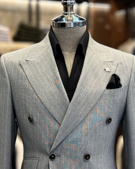 Silver Striped Double Breasted Suit by Italian Vega® [Limited Edition]