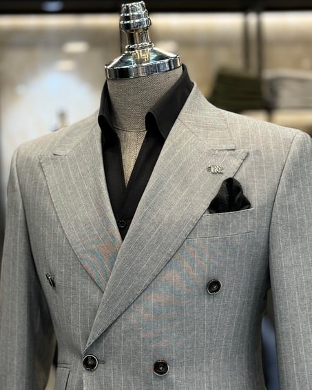 Silver Striped Double Breasted Suit by Italian Vega® [Limited Edition]