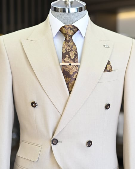 Beige Double Breasted 2 Piece Suit by Italian Vega®