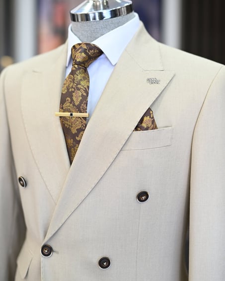 Beige Double Breasted 2 Piece Suit by Italian Vega®