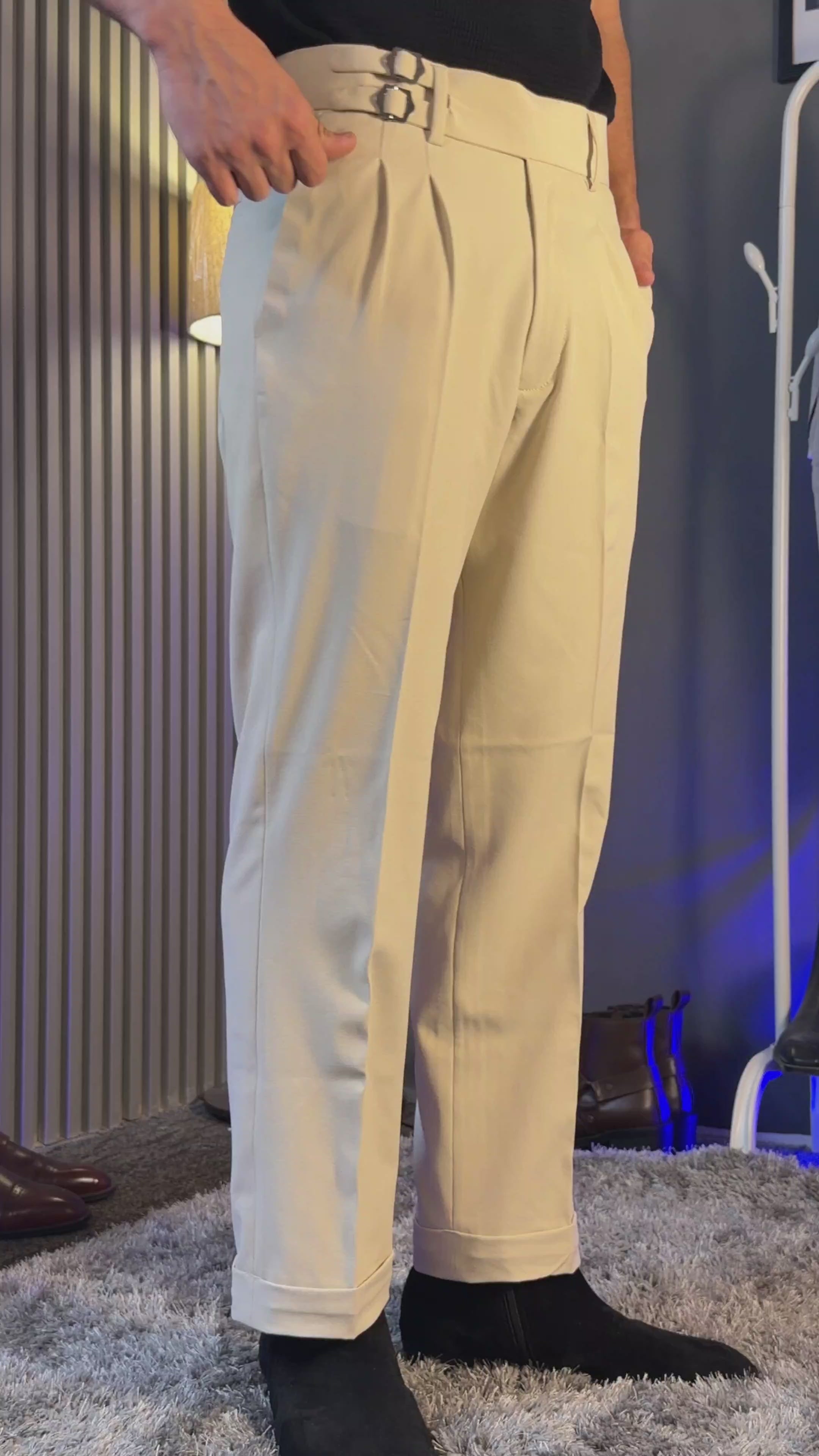 Beige Double Buckle Gurkha Pants by ITALIAN VEGA®