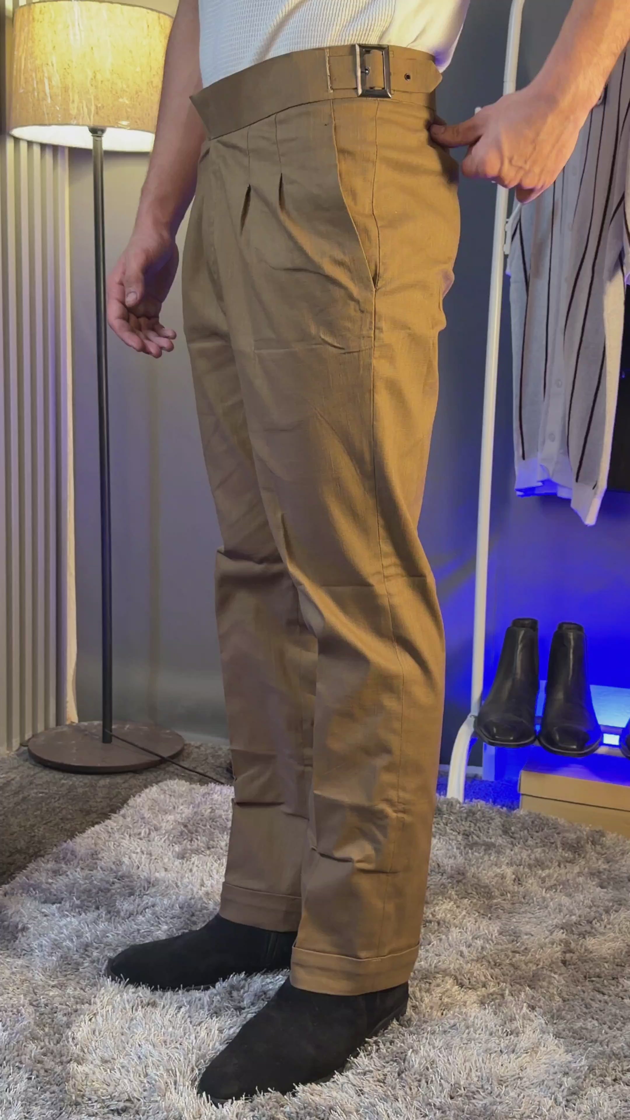 Khakhi Linen Classic Buckle Gurkha Pants – Boot Cut Fit by ITALIAN VEGA®