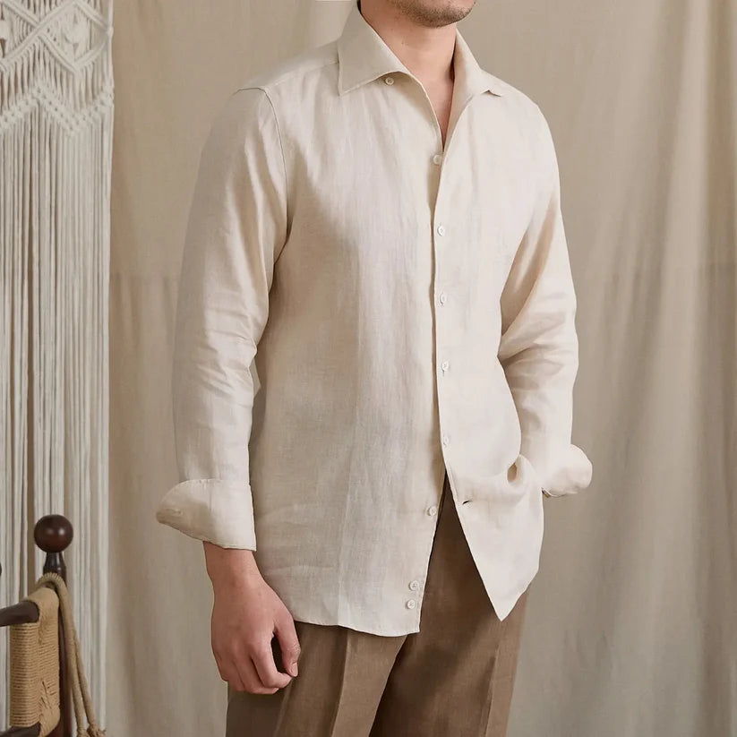 Italian Vega Positano Cutaway Collar 100% Linen Shirt