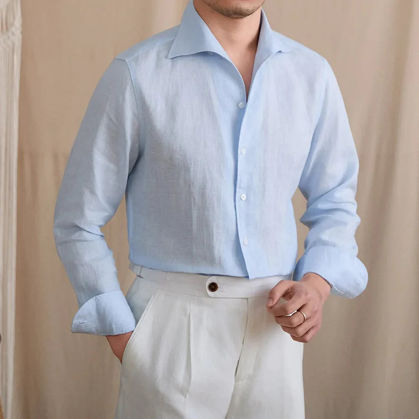 Italian Vega Positano Cutaway Collar 100% Linen Shirt