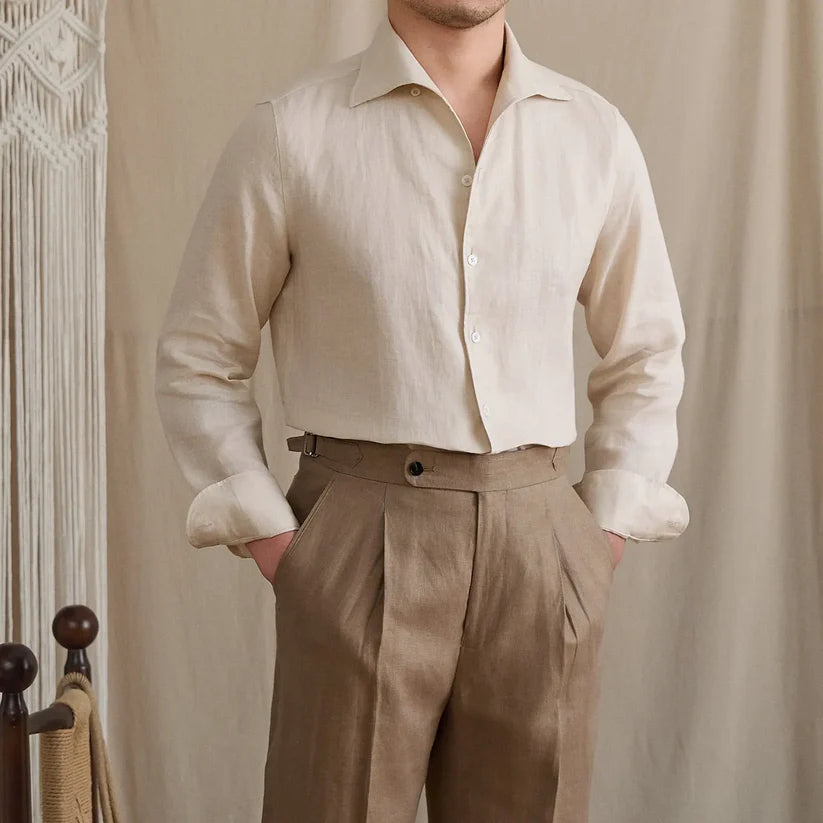 Italian Vega Positano Cutaway Collar 100% Linen Shirt