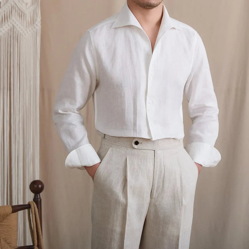 Italian Vega - One Pice Cut Away Collar European Linen Shirt