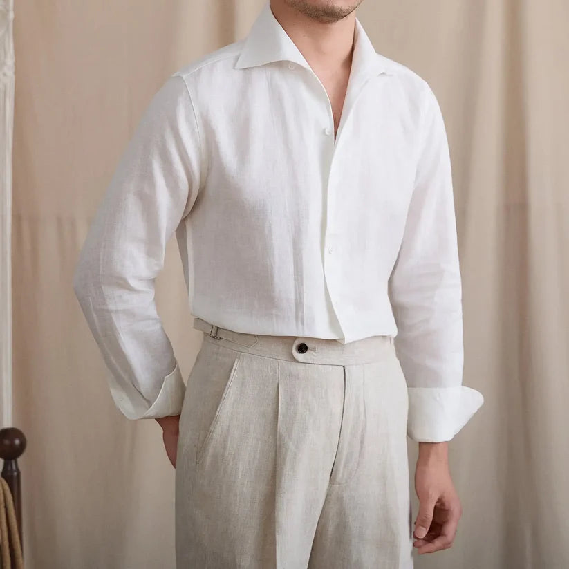 Italian Vega - One Pice Cut Away Collar LInen Shirt