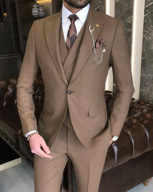 Camel Single Breasted 3 Piece Suit by Italian Vega®