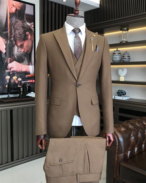 Camel Single Breasted 3 Piece Suit by Italian Vega®