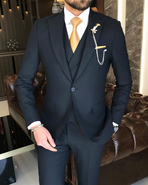 Carbon Blue Single Breasted 3 Piece Suit by Italian Vega®