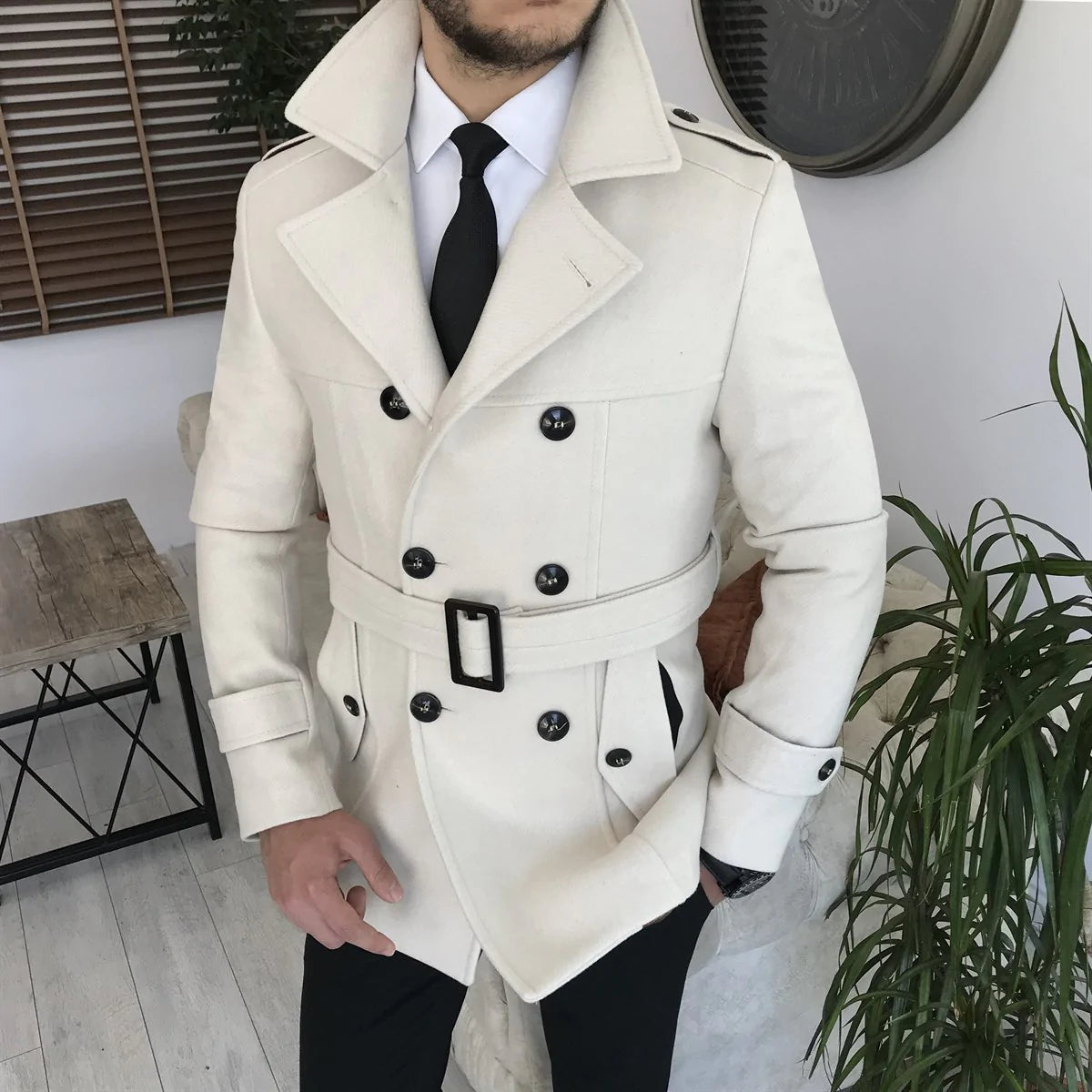 Arctic Beige Double Breasted Coat by Italian Vega®