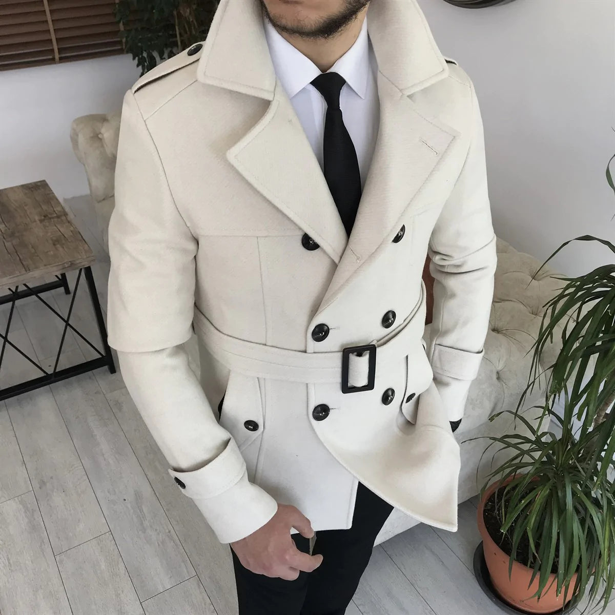 Arctic Beige Double Breasted Coat by Italian Vega®