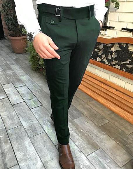 Solid Button Fly Straight Leg Tailored Trousers | Green dress pants, Green  pants women, Trousers women outfit