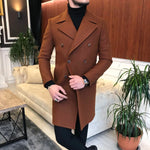 Frost Slim Fit Brown Double Breasted Wool Coat
