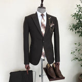 Reagan Brown Striped Men's Slim Fit Solid Suit