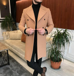 Frost Slim Fit Camel Double Breasted Wool Coat