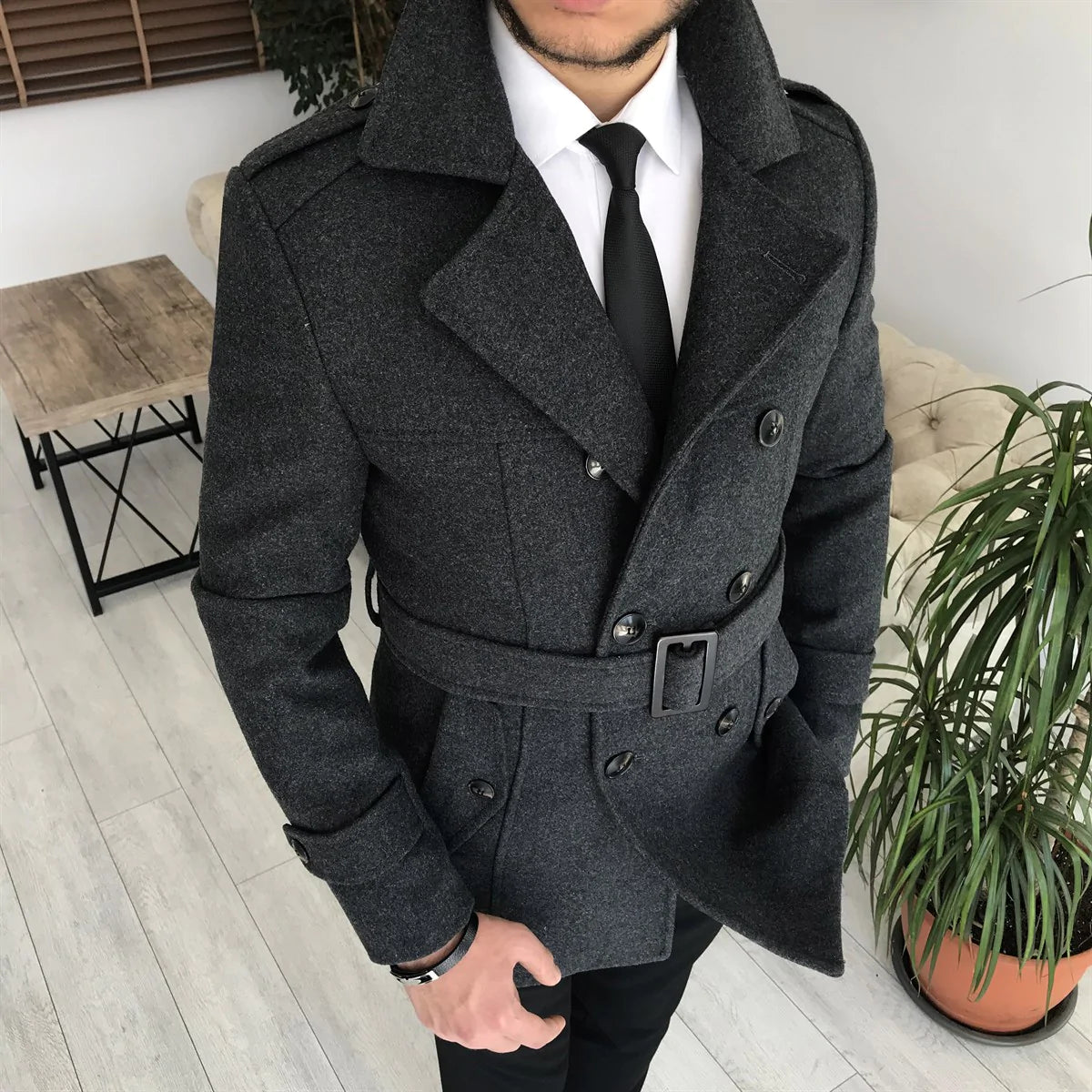 Arctic Charcoal Double Breasted Coat by Italian Vega®