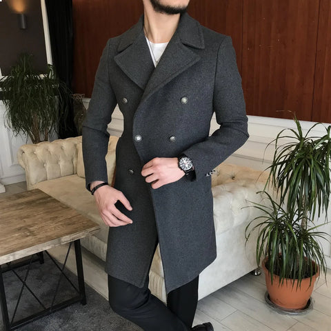 Frost Slim Fit Dark Grey Double Breasted Wool Coat