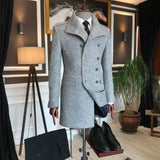 Frost Slim Fit Grey Double Breasted Wool Coat