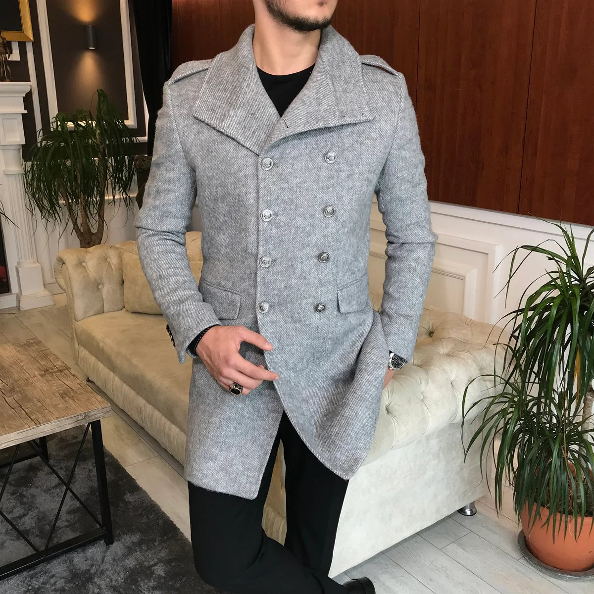 Alaska Ash Grey Double Breasted Coat by Italian Vega®