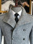 Frost Slim Fit Grey Double Breasted Wool Coat