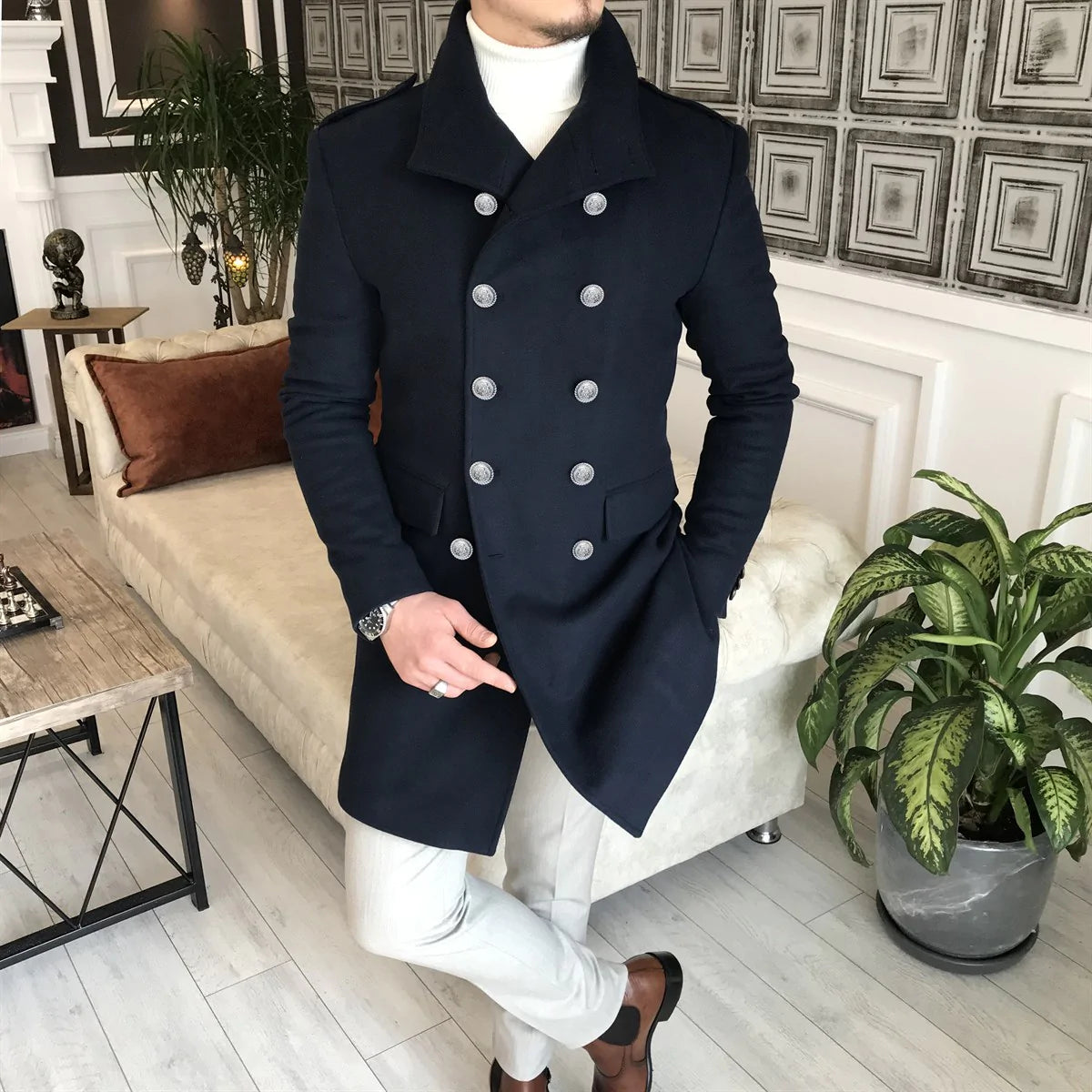 Alaska Dark Blue Double Breasted Coat by Italian Vega®