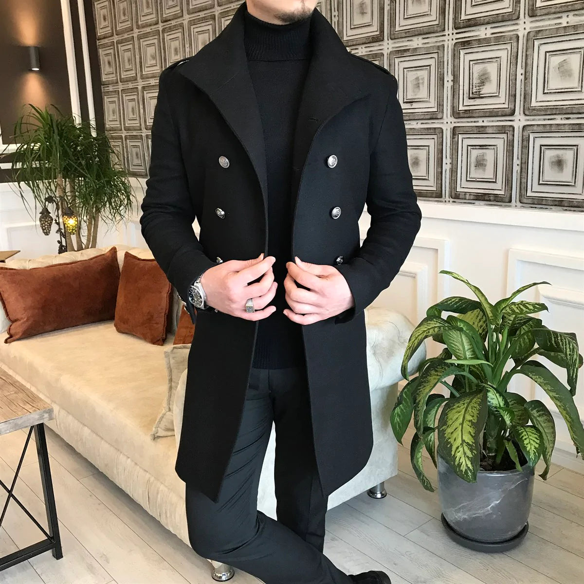 Alaska Black Double Breasted Coat by Italian Vega®